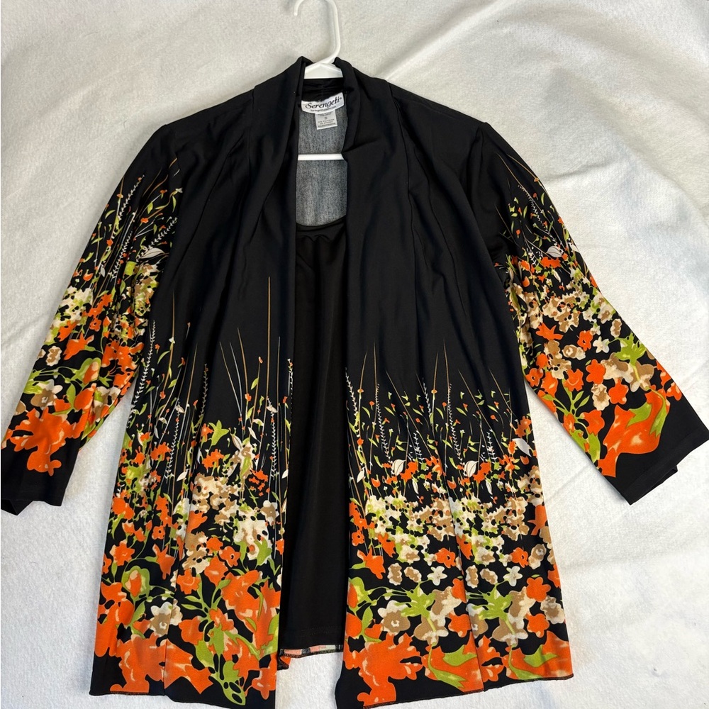 Serengeti Women’s Open Front 2-in-1 Blouse Cardigan Size S Black